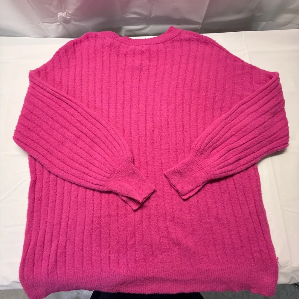 aerie Ribbed Crewneck Sweater in Bright Pink Very Oversized - Picture 3 of 8